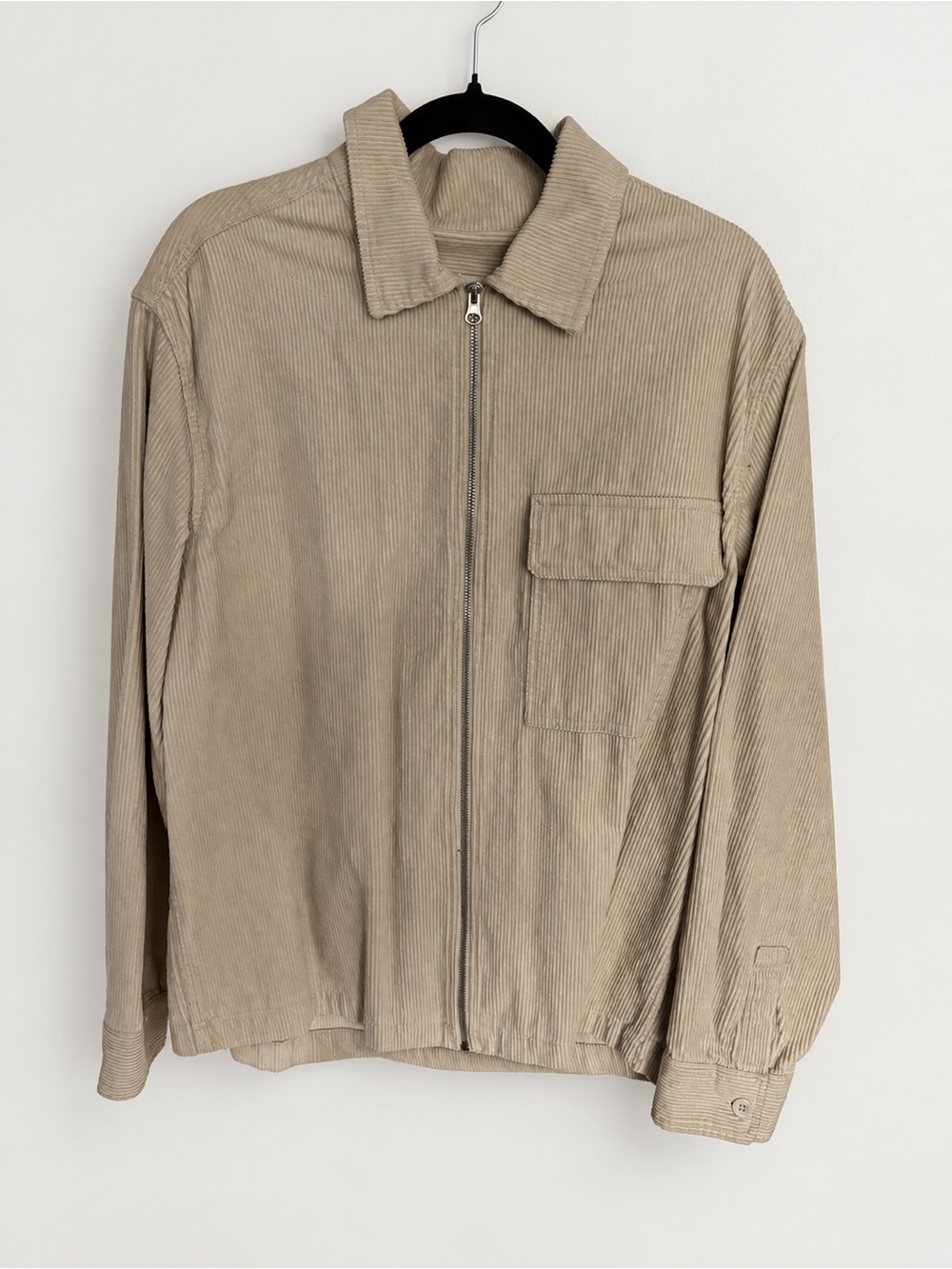 H&M Light Beige Corduroy Zip-Up Shirt Jacket
